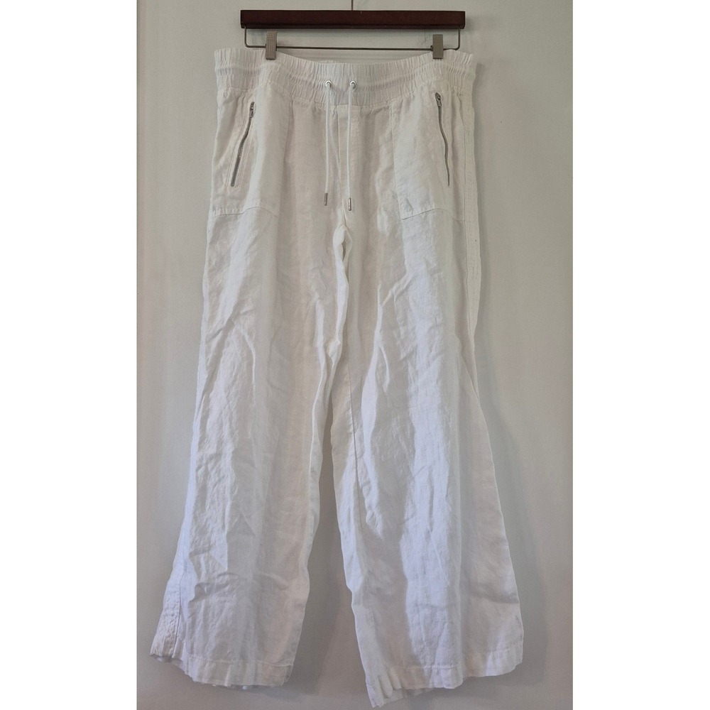Athleta Cabo 100% Linen Wide Leg Pants White 14 Beachy Resortwear Coastal Summer